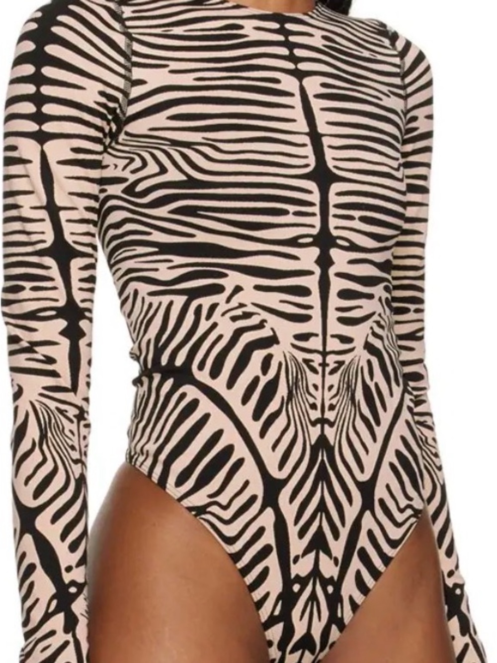 NWT Wolford Black and Cream Zebra-Print Long Sleeve bodysuit
